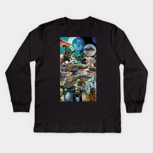 Retro sci fi mixed art Kids Long Sleeve T-Shirt